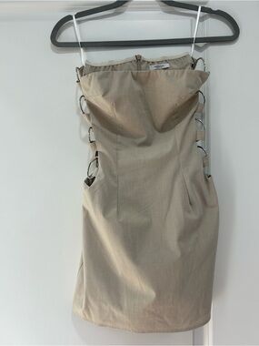 Peppermayo Beige Strapless Mini Dress with Silver Ring Side Accents